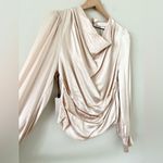 ASTR NWT  The Label Lilith Long Sleeve Cowl Neck Satin Blouse in Champagne - L Photo 4