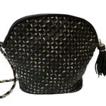 90s Saddle River Black Purse Silver Gold Copper Weave Goldtone Black Twist Strap Photo 2