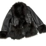 Genuine fox Fur Coat genuine leather jacket vest warm long sleeve trench bomber Jacket Fur Sheepskin Jacket Studs Black Size M Photo 8