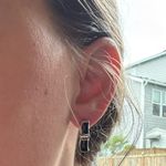 Taxco Sterling Silver 950 Black Onyx hinge Earrings Vintage Photo 3