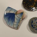 Lot Of 3 Handmade Handcrafted Brooch Pins Ceramic / Enameled Metal Etc Photo 1