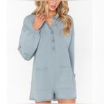 Show Me Your Mumu Sage Green Gray Gianni Knit Romper Patch Pockets Size Large Photo 1