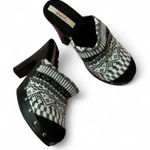Qupid  Fair Isle Knit Clog Heels Studded‎ Wood Platform Black Heel Mules Photo 0
