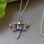 Dragonfly Purple & Yellow CZ Stainless Steel Necklace Photo 1