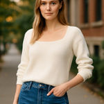 Madewell NWT Melwood Square-Neck Sweater in Coziest Yarn Cream Wool Photo 0