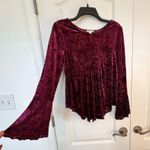 Ultra Pink  Velvet Blouse with Floral Design in Deep Red Photo 0