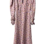 ASTR  Puff Sleeve V-Neck Back Cutout Floral A-Line Midi Dress Purple Peach Large Photo 2