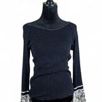 ABLE Gray Waffle Knit Off The Shoulder Top Lace Bell Sleeve Women Small Boho Photo 0