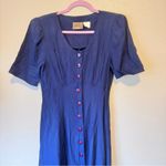 Vintage 90s Navy Blue Short Sleeve Button Down Dress Womens S Midi Casual Photo 2