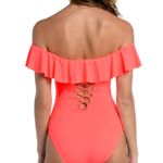 La Blanca Island Goddess Off Shoulder Ruffle One Piece in Pop Pink Size 16 Photo 2