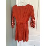 Voile Blanche Orange Embroidered Floral 3/4 Sleeve Dress Size Small Photo 3