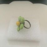 Handmade Green Turquoise Flower Ring with Yellow Bead Photo 1