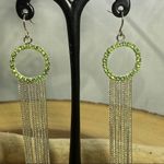 Green Rhinestones Silver Multi Chain Earrings Green Photo 1