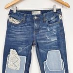Free People Patchwork Skinny Jeans Size 24 Daisy Haynes Crochet Lace Festival Photo 7
