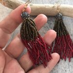 Red And Green Seed Bead Tassel Pave Crystal Earrings Green Photo 3