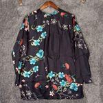 Johnny Was  Black Floral Blouse Tunic Silk Embroider Trim Vacation Resort Womens Photo 2