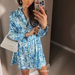 ZARA NEW PRINTED SHIRT DRESS BLUE V NECK RUFFLES LONG SLEEVE WOMENS SIZE S Photo 9