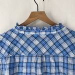 Talbots Blue Checkered Plaid Cotton Casual Ruffle Neck Long Sleeve Popover Shirt Photo 10