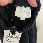 Sundays  Top Gauze Cropped Mock Neckline Smocked Waist Quiet Luxury Navy Blue Photo 6