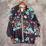 Johnny Was  Black Floral Blouse Tunic Silk Embroider Trim Vacation Resort Womens Photo 0