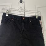Guess ‎ Black Denim Skirt Mini with Logo Tape Trim Frayed Hem Photo 2