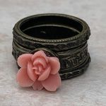 Antique Gold Tone Stacking Pink Flower Rings Sz 7 Photo 1
