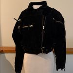 Leather suede fringe Black cropped Jacket with chunky gold buckles Size M Photo 4
