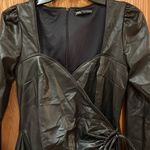 ZARA  Vegan Faux Leather Sweatheart Neck Long Sleeve Mini Wrap‎ Dress Size Medium Photo 12