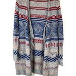 American Eagle 3/$30 | Blue Red Gray Cardigan Sweater Open Front Stripe Fringe S Photo 0