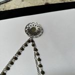 Olive Green & Silver Tone Metal Necklace Double Chain Beaded Adjustable Length Photo 8