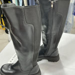 Womans Teaieui Knee Length Combat Boots 8 Black Heel Zip Stretch Photo 0