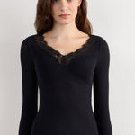 NWOT Intimissimi Modal Cashmere Ultralight Long Sleeve Shirt with Lace Black Photo 0