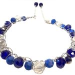 Austrian Crystal Hand Wired Bangle with Adjustable Sizing in Shades of Blue Silver Photo 0