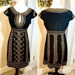 Nanette Lepore Silk Gold Metallic Embroidered Key Hole Neck Occasion Dress Sz 6 Photo 1