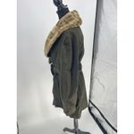 Nine West Jacket Heavy Coat Faux Fur Trim Army Green Size 14 Photo 4