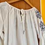 cupio  White and Blue Bell Sleeve Blouse with Ruffled Details - Large Photo 8