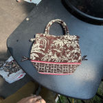 Vera Bradley  bag imperial toile satchel Brown pink White Palm trees quilted Tote Photo 2