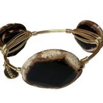 Bourbon and Boweties Bourbon And Bowties Gold Tone Wire Wrapped Brown Gemstone Bangle Bracelet Photo 2