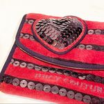 Juicy Couture  Velour Y2K Oxblood Heart Purple Sequin Stripe Snap Zipper Wallet Photo 1