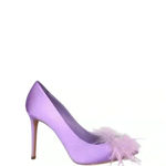 Amara Ostrich Pumps Lilac Pointed toe heeled tag satin feather silver heart.Sz39 Purple Size 8.5 Photo 1