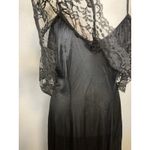 Vintage Nightgown M Black Sexy Long Nylon Satin Lace Slip Dress Spaghetti Strap Size M Photo 3