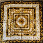 Vintage Starring 100% Silk Scarf Designed and Printed in Italy Gold Photo 1