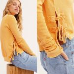Free People Creamsicle Yellow Interlaken Thermal Waffle Knit Long Sleeve Sweater Photo 2