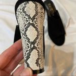 Raye  Black Suede Peep Toe Slip On White Python Print Chunky Heels Womens 9.5 Photo 5