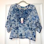 Johnny Was  Silk Addy Top in blue toile, blue and gray embroidery Photo 0