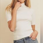 Dress Forum  Beige Mockneck Stretchy Ribbed T-Shirt XS-Medium Photo 6