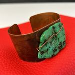 Hand Crafted Artisan Copper Cuff Bracelet with Turquoise Stone Centerpiece Photo 1
