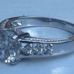 Sterling Silver Solitaire With Accents Cubic Zirconia Engagement Ring, Size 9 Photo 5
