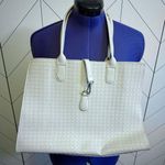 Light Gray Basket Weave Faux Leather Tote Purse Carry on Travel Everyday Basic Photo 0