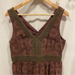 Y2K brown floral eyelet olive crochet trim babydoll midi sleeveless dress Size L Photo 7